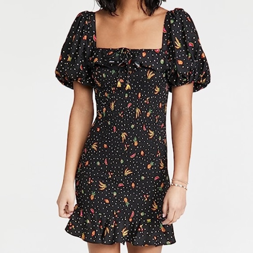 FARM Rio Tiny Fruits Smocked Black Dress